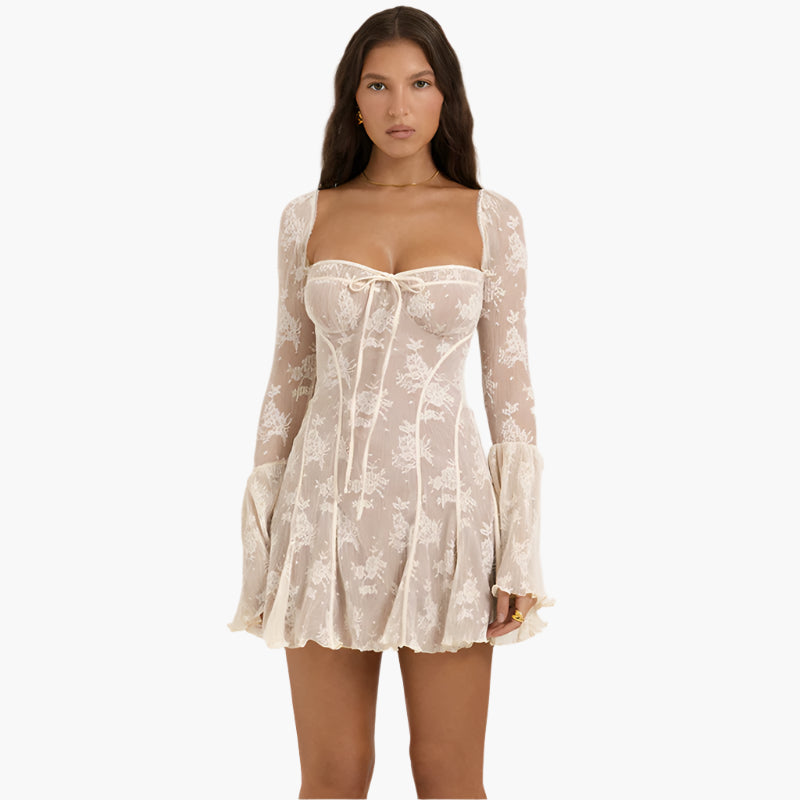 Sarah – Lace Square Collar A-Line Dress with Bell-bottom Sleeves