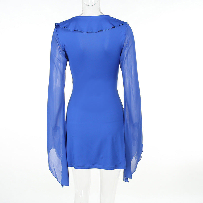 Zoe – Ruffled V-neck Lace-up Dress