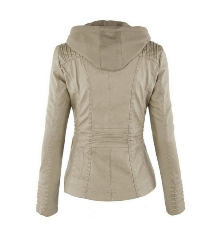 Ann – Casual Vegan Leather Jacket with Detachable Hood