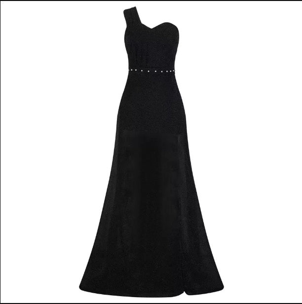 Melissa – One-shoulder Sleeveless Shimmer Split Dress