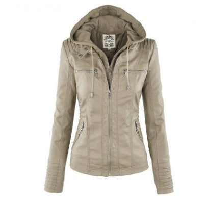 Ann – Casual Vegan Leather Jacket with Detachable Hood