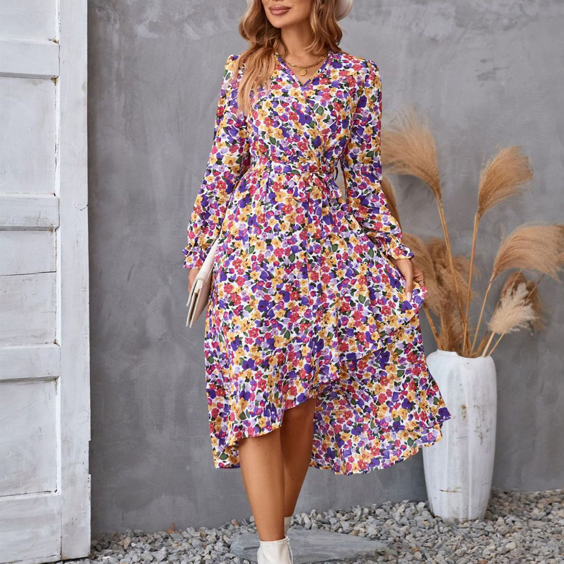 Rebecca – Ruffled Floral Long Sleeve Dress