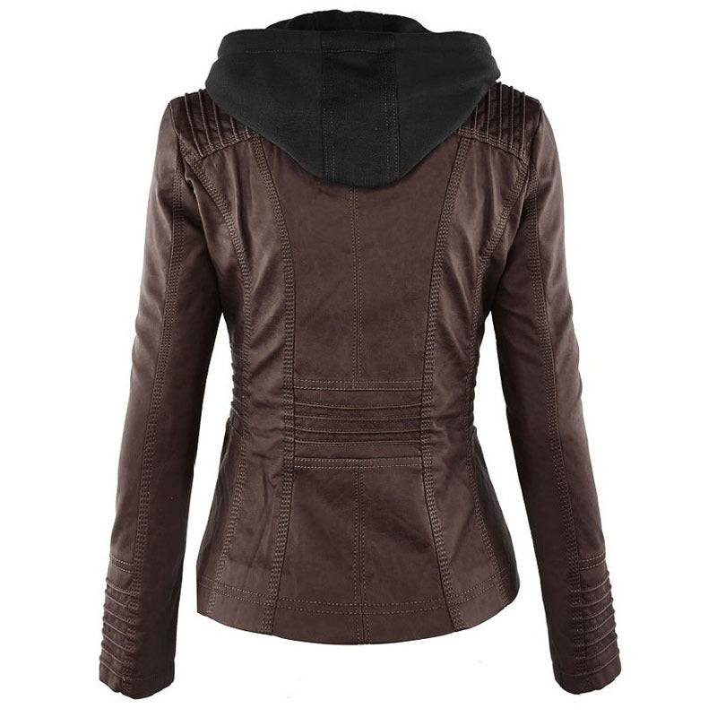 Ann – Casual Vegan Leather Jacket with Detachable Hood
