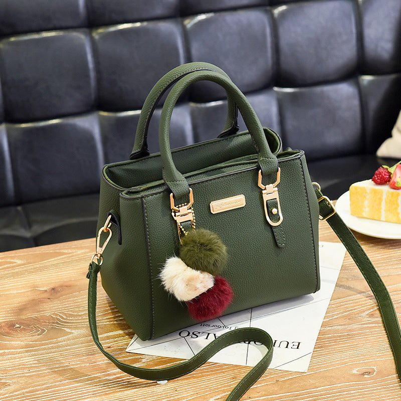 Wendy – Compact Structured Handbag with Fur Pom-Pom Charm
