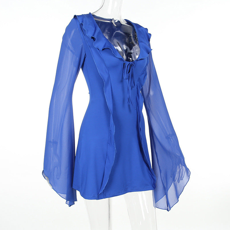 Zoe – Ruffled V-neck Lace-up Dress