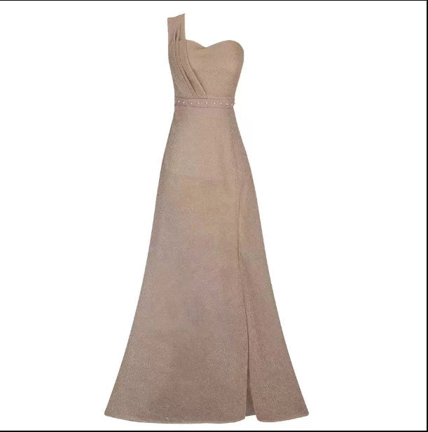 Melissa – One-shoulder Sleeveless Shimmer Split Dress