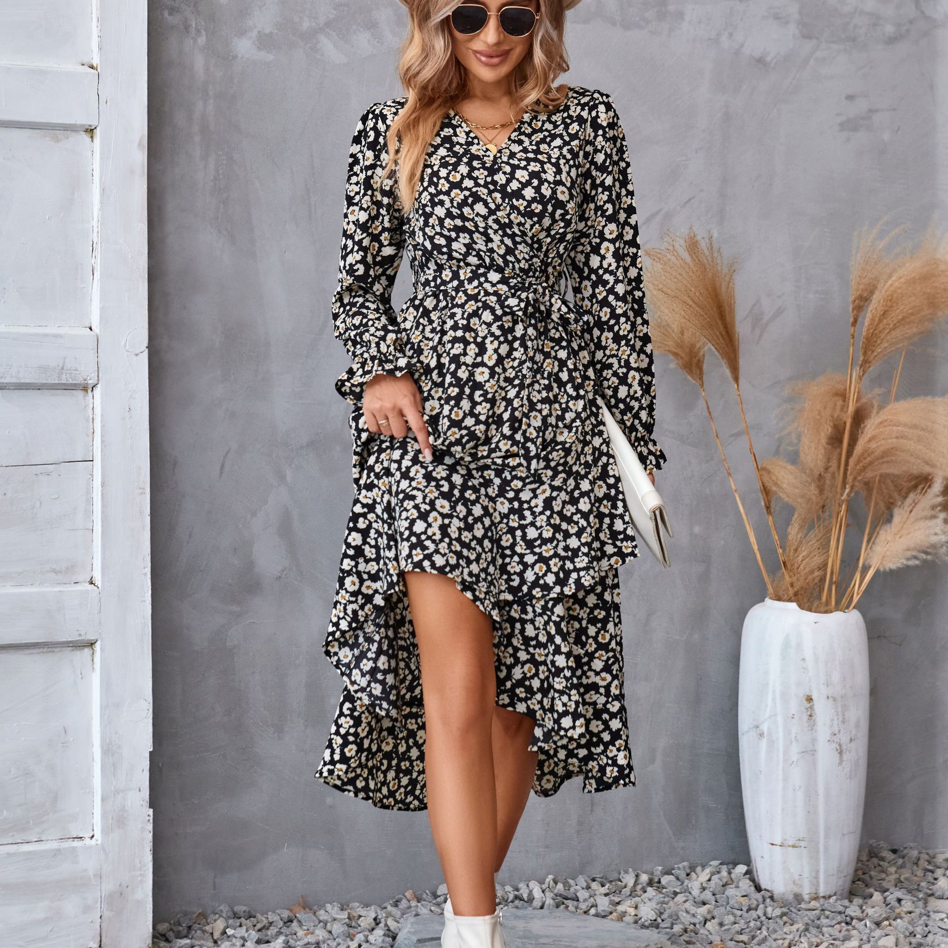 Rebecca – Ruffled Floral Long Sleeve Dress