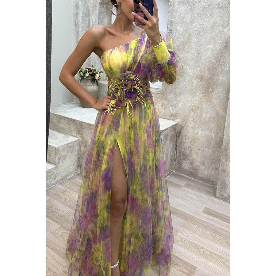 Katie – Off-Shoulder Tie-Dye Slit Dress
