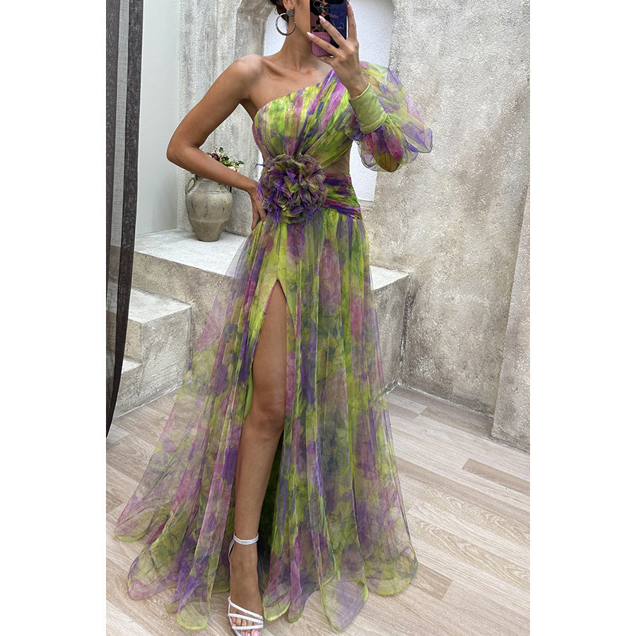 Katie – Off-Shoulder Tie-Dye Slit Dress