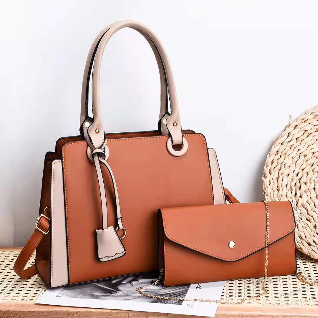 Joanne – Blue Structured Handbag with Matching Clutch and Black Handles