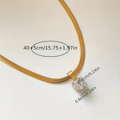 Solitaire Crystal Pendant Necklace in Gold Tone