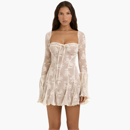 Sarah – Lace Square Collar A-Line Dress with Bell-bottom Sleeves