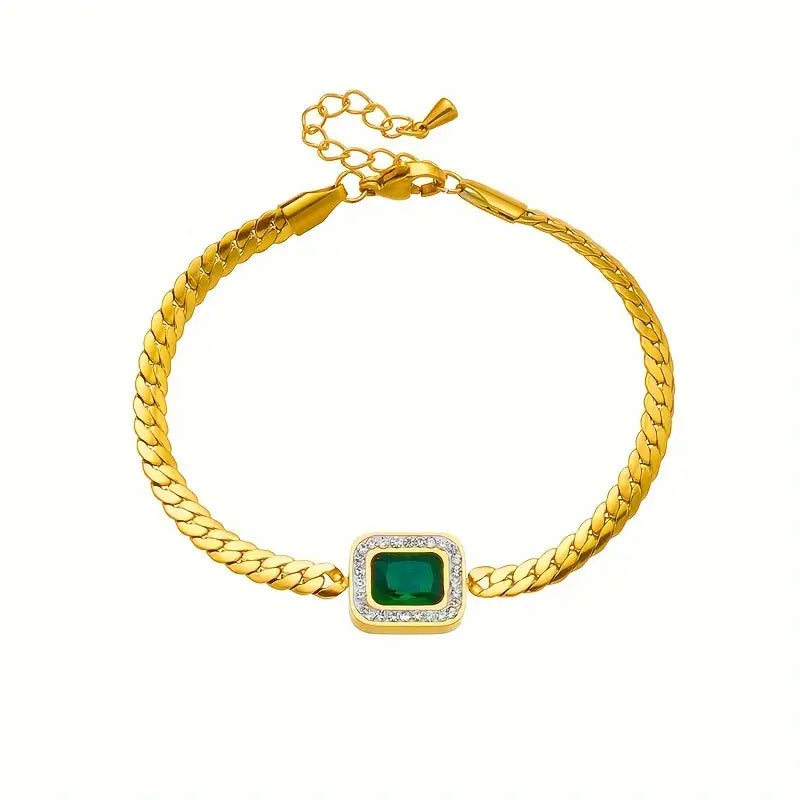 Emerald Green Crystal Halo Gold Bracelet