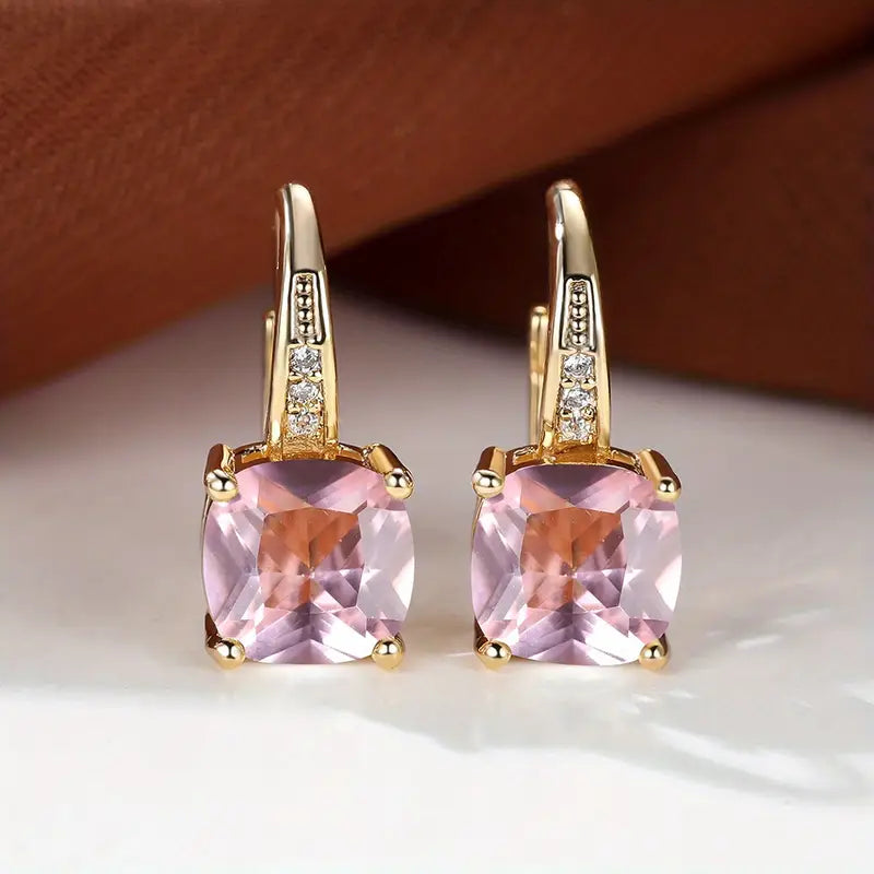 Rainbow Topaz Gold Color Drop Earrings with Crystal Accents