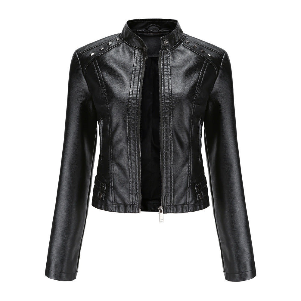 Stephanie – Studded Vegan Leather Short Jacket