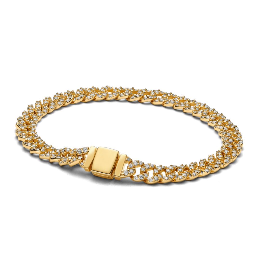 Cuban Link Bracelet in Gold with Sparkling Stones