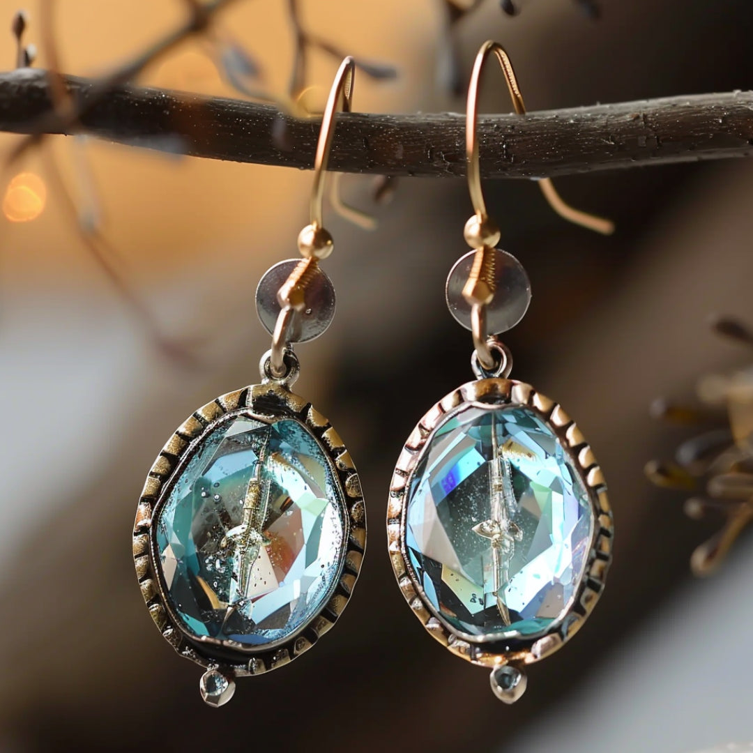 Vintage Crystal Drop Earrings with Gold Accents