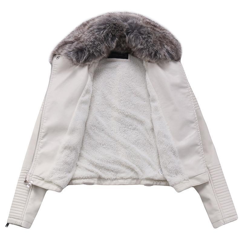 Lily – Detachable Fur Collar Vegan Leather Jacket
