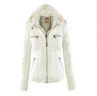 Ann – Casual Vegan Leather Jacket with Detachable Hood