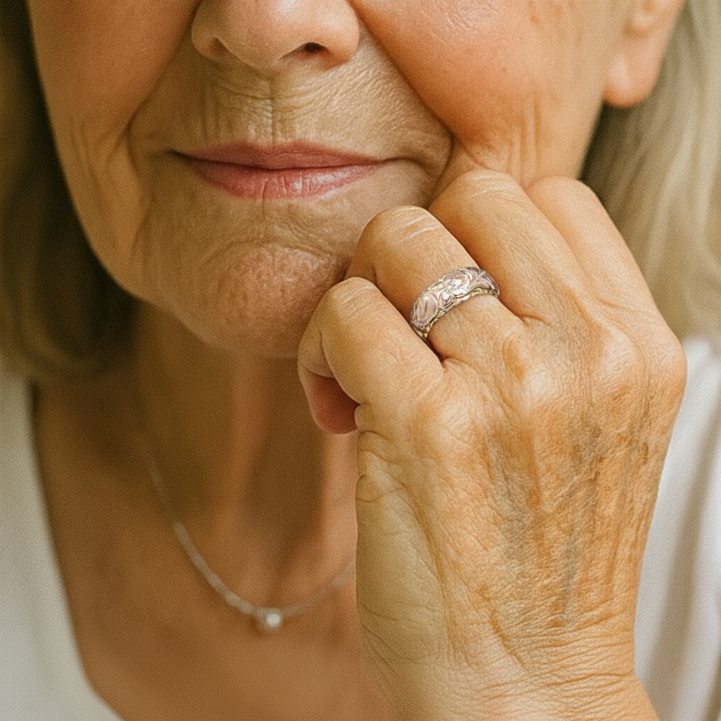 Floral Engraved Rose and Gold-Tone Band with Sparkling Accent