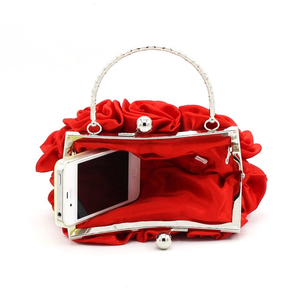 Judith – Satin Floral Handbag with Crystal Top Handle