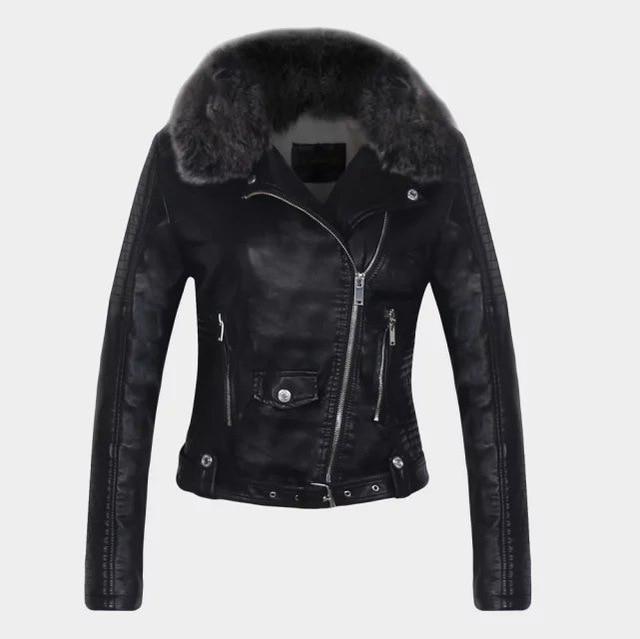 Lily – Detachable Fur Collar Vegan Leather Jacket