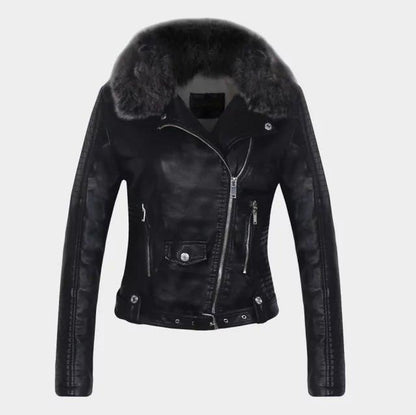 Lily – Detachable Fur Collar Vegan Leather Jacket