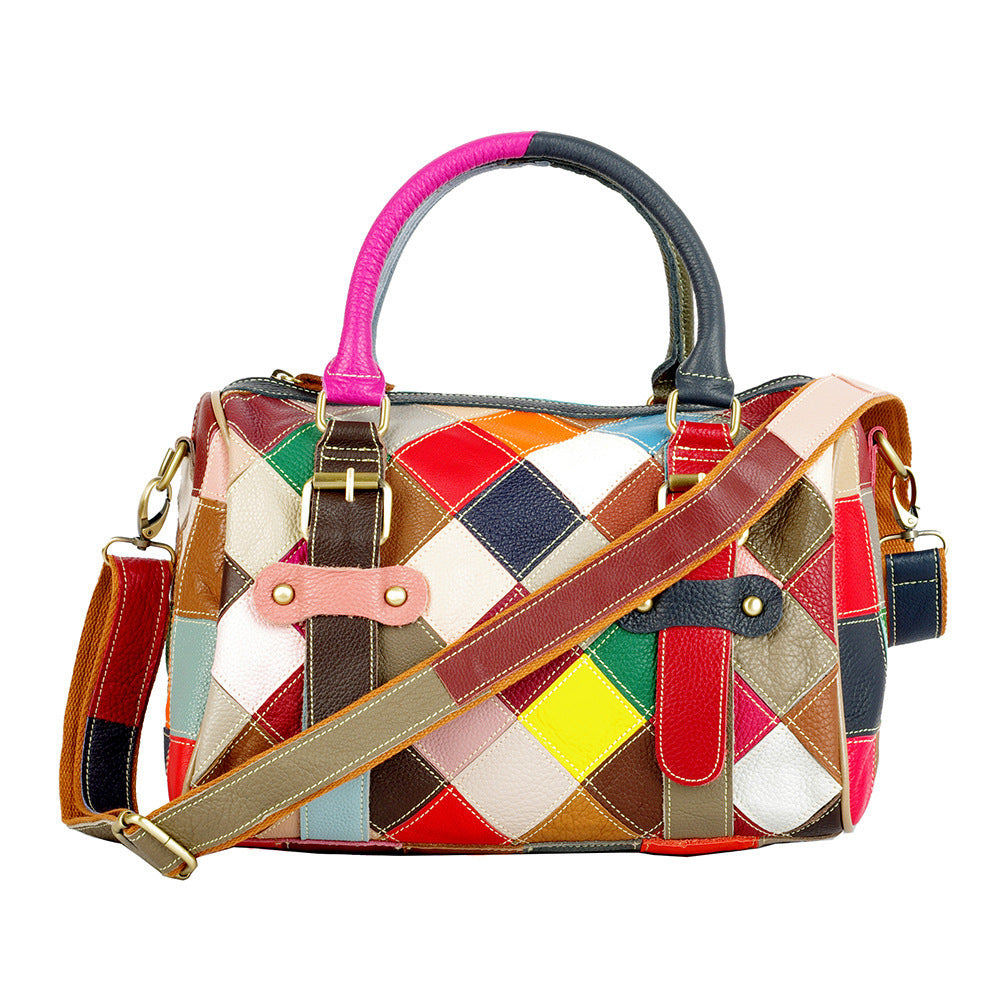 Robyn – Patchwork Vegan Leather Duffel Bag with Bold Design