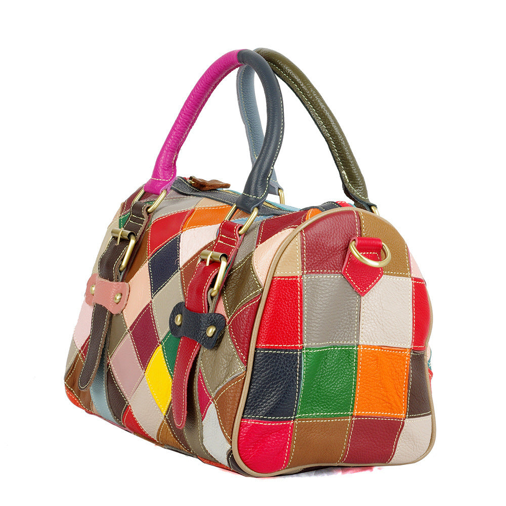 Robyn – Patchwork Vegan Leather Duffel Bag with Bold Design