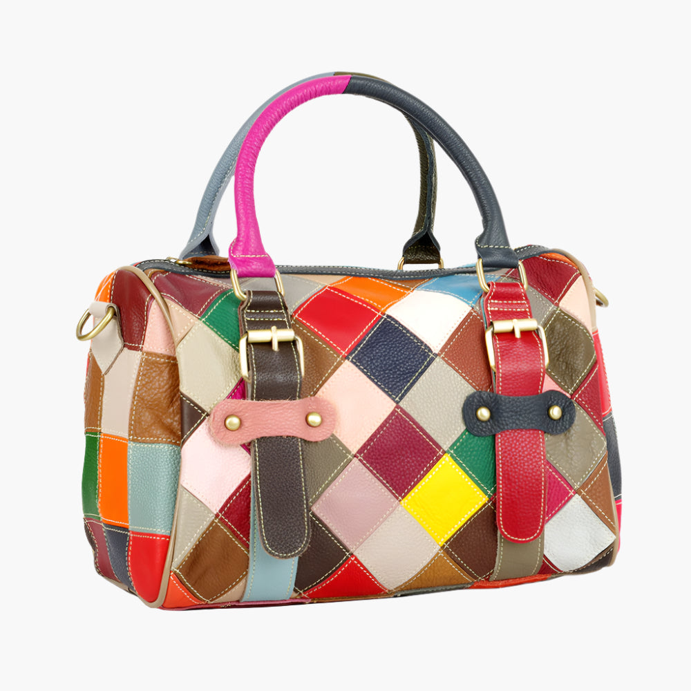 Robyn – Patchwork Vegan Leather Duffel Bag with Bold Design
