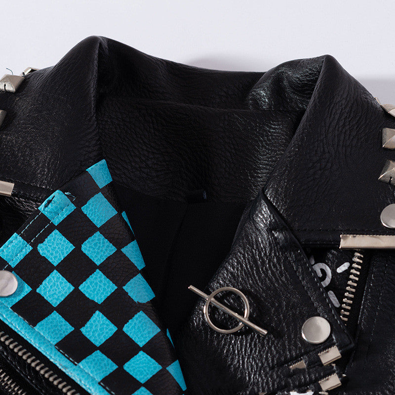 Leah – Graffiti Print Vegan Leather Coat