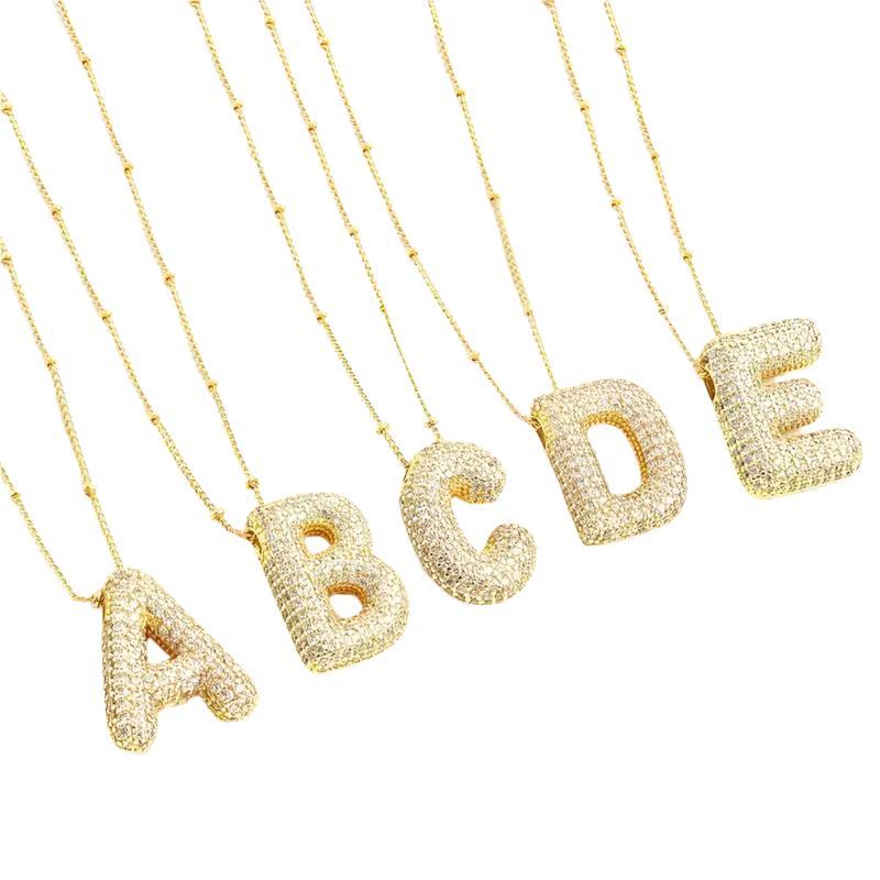 Golden Initial Necklace with Sparkling Letter Pendant
