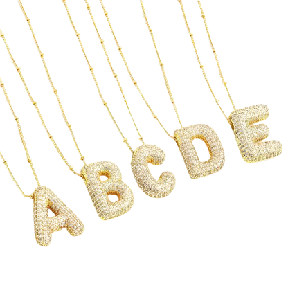Golden Initial Necklace with Sparkling Letter Pendant