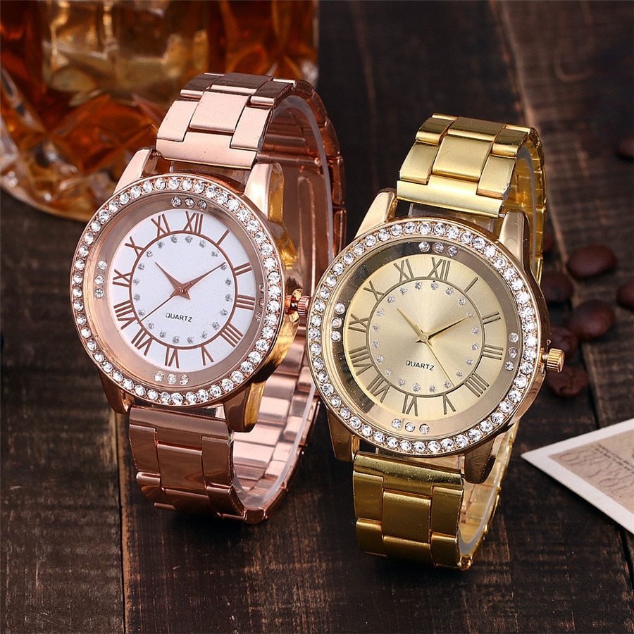 Natasha – Rose Gold Quartz Rhinestone Watch