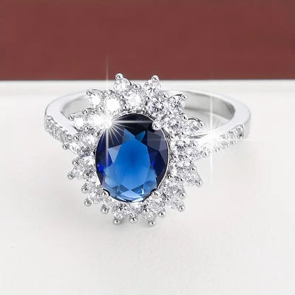 Midnight Sapphire Halo Ring in Gold Color with Crystals