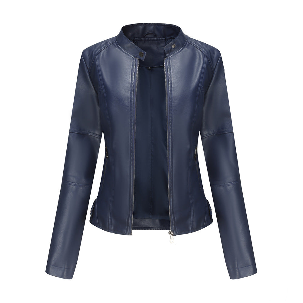 Heather – Slim-Fit Vegan Leather Jacket with Stand Collar