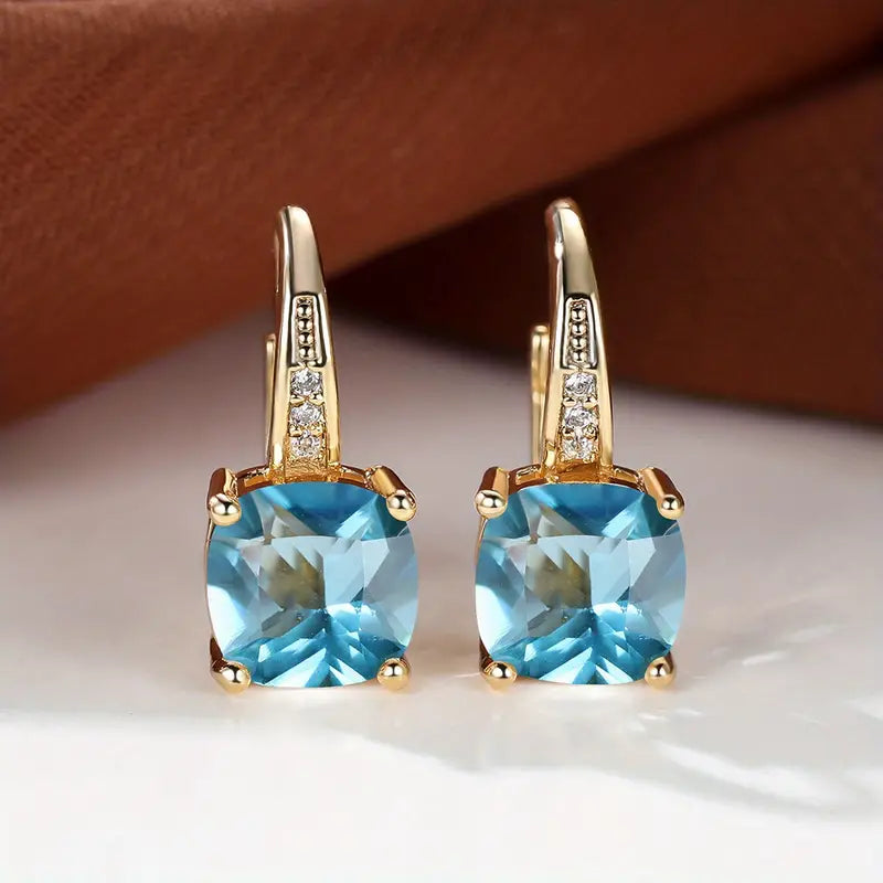 Rainbow Topaz Gold Color Drop Earrings with Crystal Accents