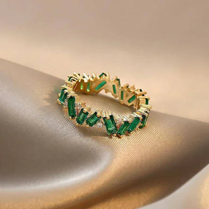 Emerald Green Eternity Band Ring in Gold Tone