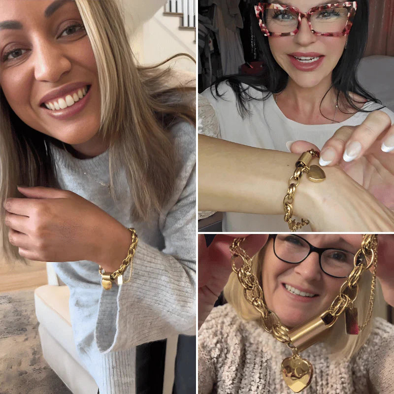 Chunky Silver Chain Bracelet with Heart Charm