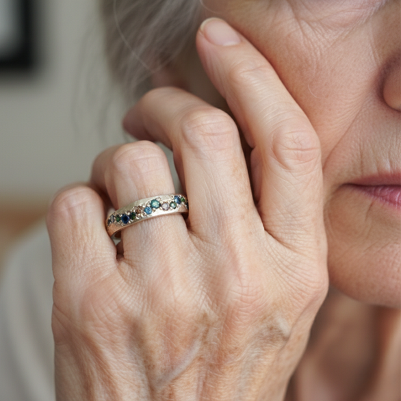 Textured Gold Ring with Blue and Green Gemstones