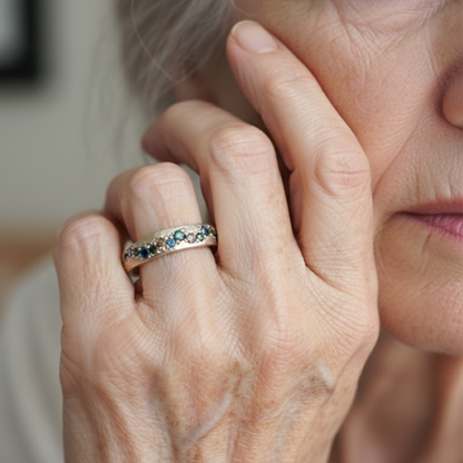 Textured Gold Ring with Blue and Green Gemstones