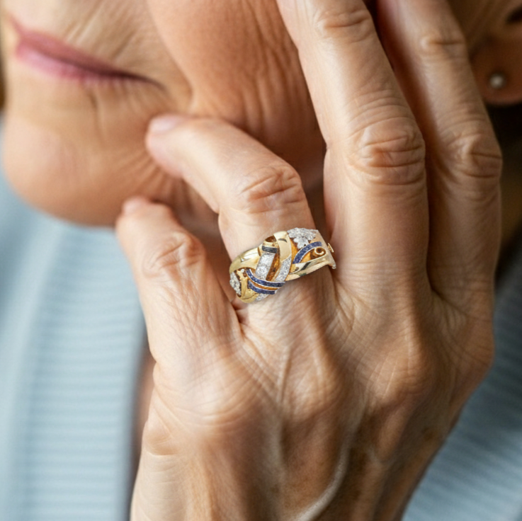 Vintage Floral Bracelet with Blue Accents and Crystal Blossoms