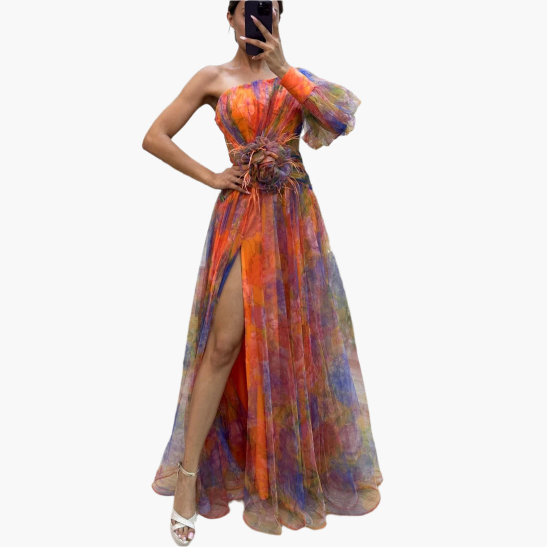 Katie – Off-Shoulder Tie-Dye Slit Dress