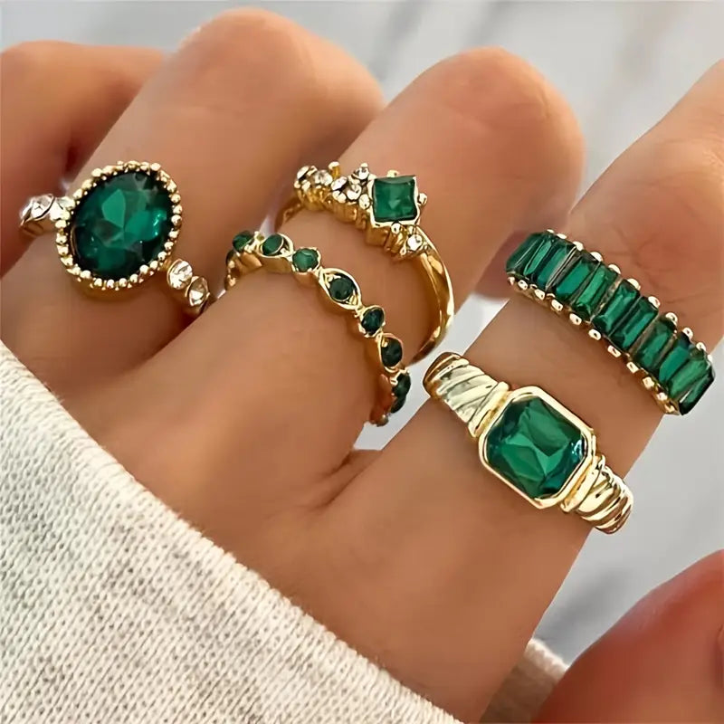 Emerald Green Stacking Ring Set in Gold