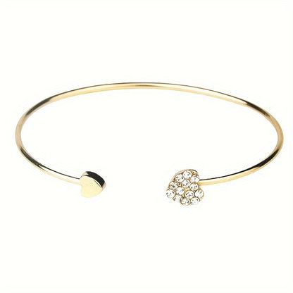 Heart Accent Vintage Rhinestone Open Cuff Bracelet for Daily and Gift Use