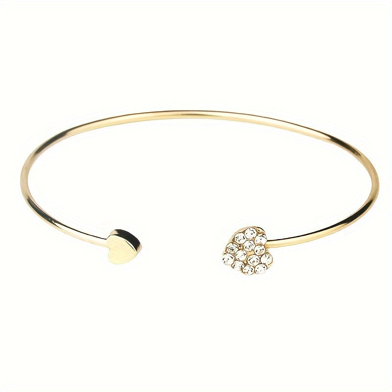 Heart Accent Vintage Rhinestone Open Cuff Bracelet for Daily and Gift Use