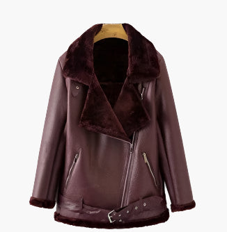 Rebecca – Warm Vegan Leather Jacket with Faux Fur