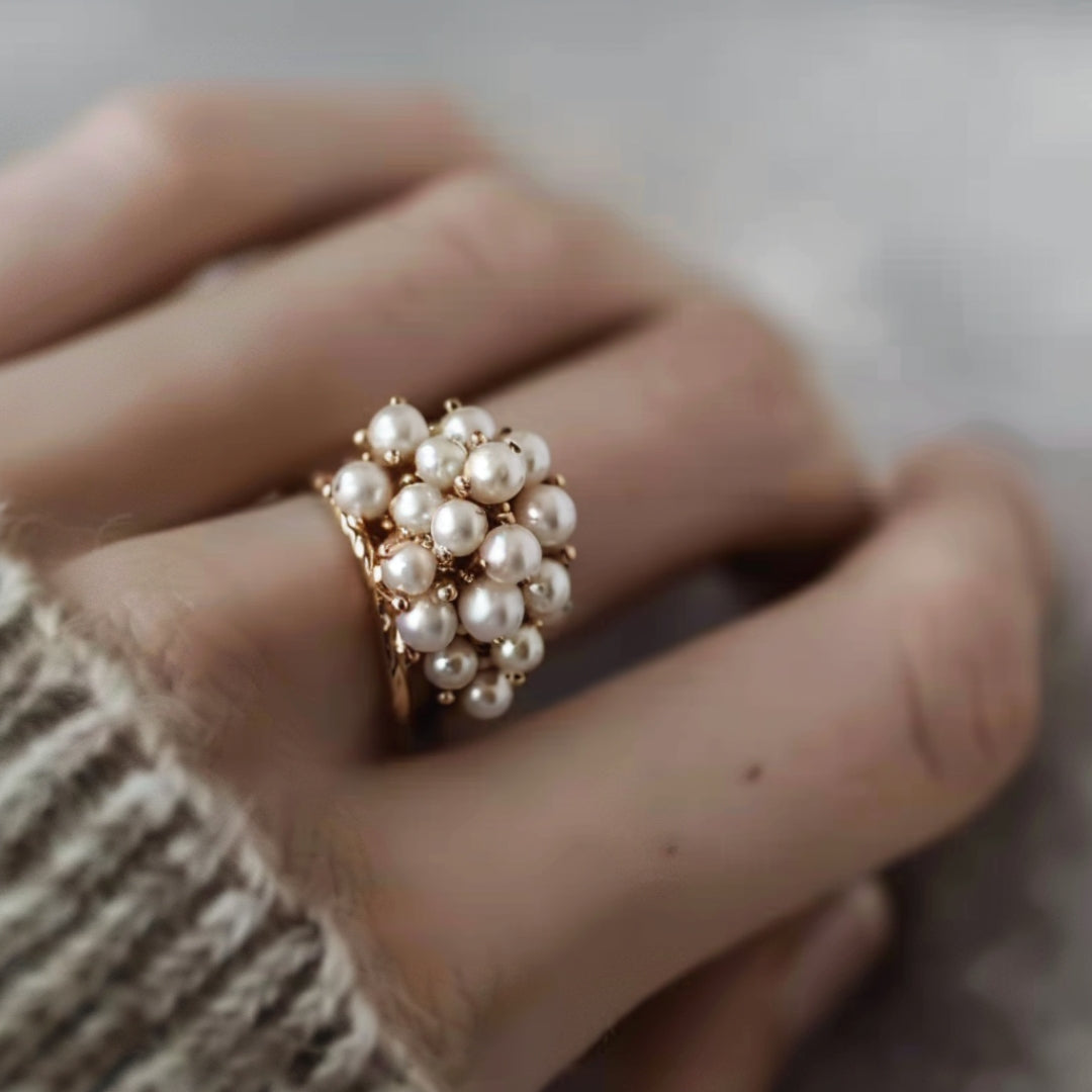 Cluster Pearl Statement Ring in Gold Tone