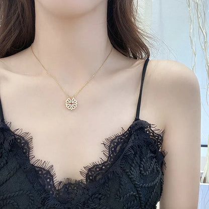 Floral Heart Pendant Necklace in Gold with Crystal Accents