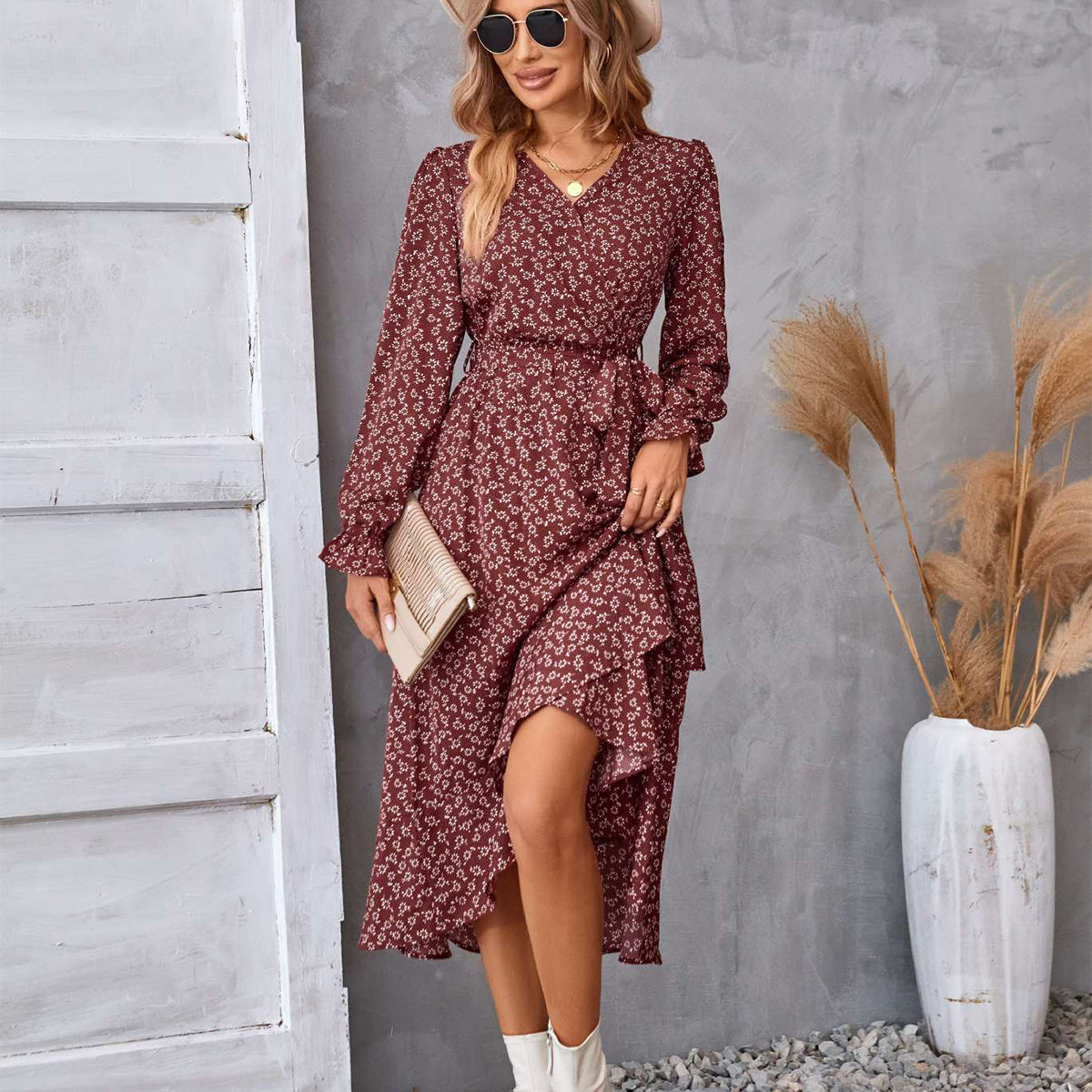 Rebecca – Ruffled Floral Long Sleeve Dress